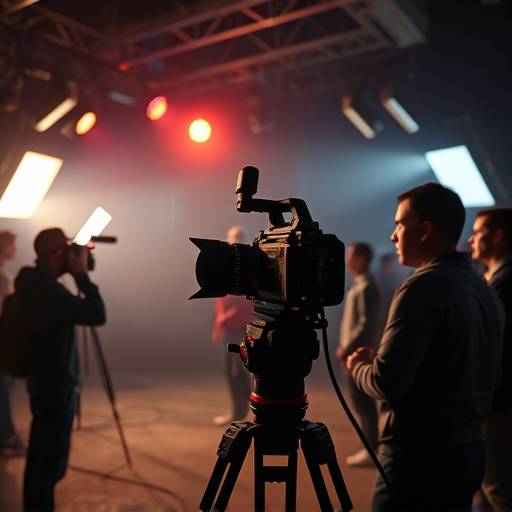 Equipe de produäão de vídeo filmando um videoclipe